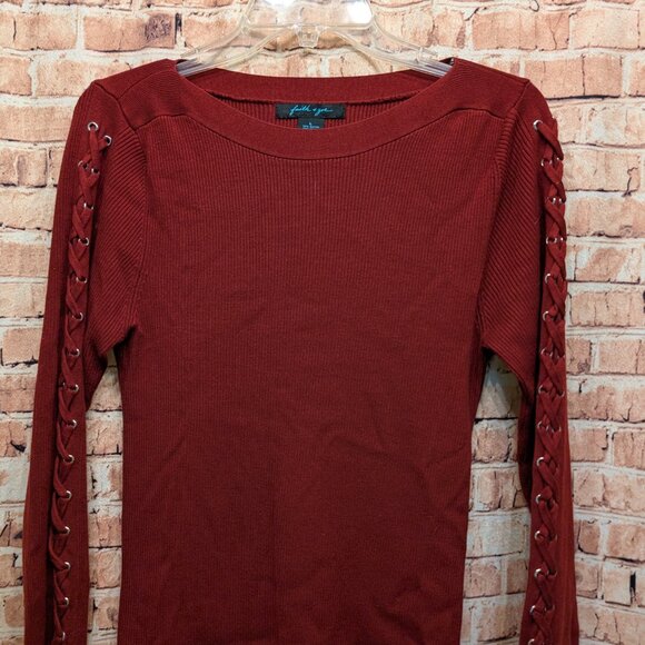 Faith & Zoe Ribbed Knit Texture Lace-Up Detail Sleeves Sweater Size Large - Picture 2 of 7